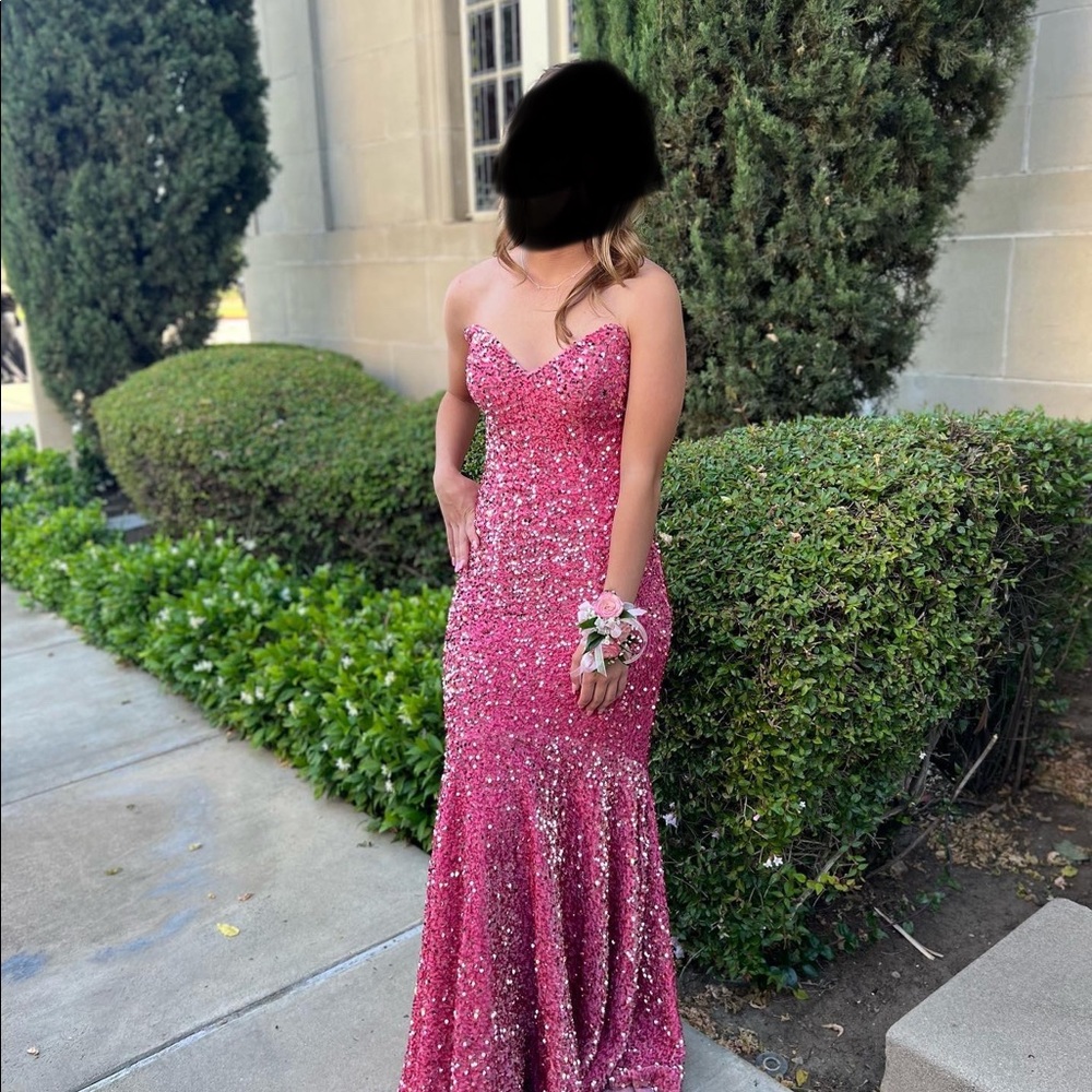 Pink Sequined prom dress. Worn one time. In good condition